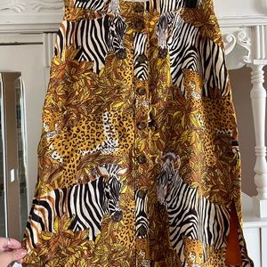Maeve By Anthropology Patterned Safari  Button Midi Skirt